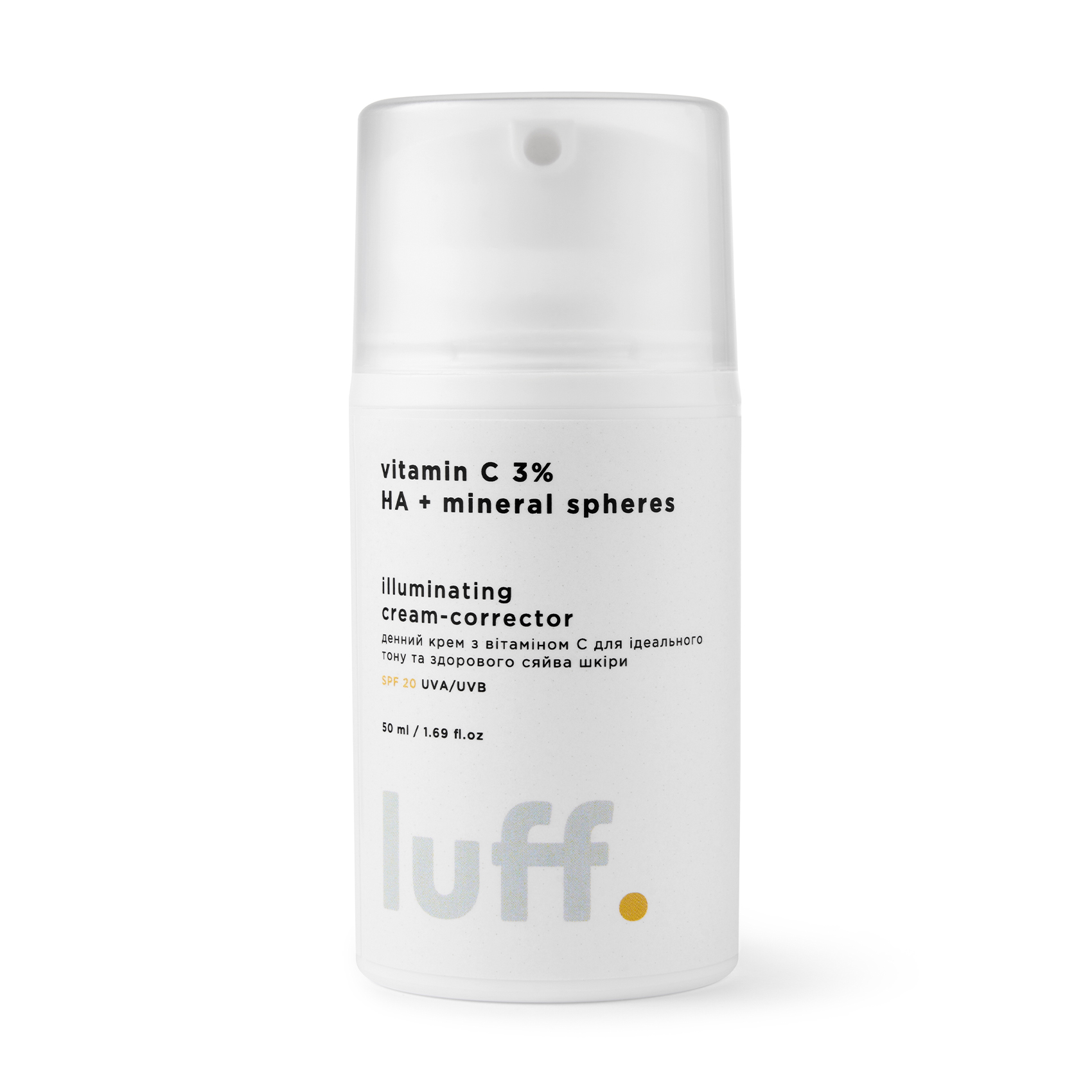 Денний крем-коректор для обличчя Luff Illuminating Cream-Corrector SPF 20 UVA/UVB з вітаміном С, для ідеального тону і здорового сяйва шкіри, 50 мл